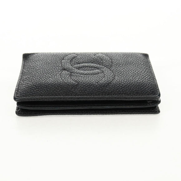 CHANEL COCO Mark Card Case Caviar Skin Black CC Auth 160257V