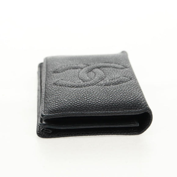 CHANEL COCO Mark Card Case Caviar Skin Black CC Auth 160257V