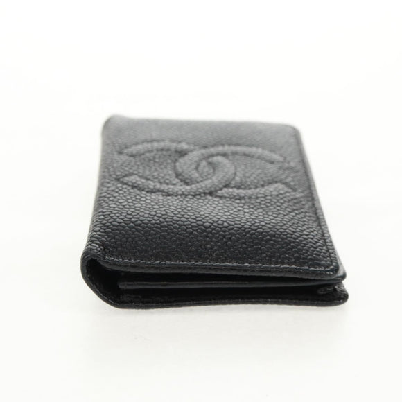 CHANEL COCO Mark Card Case Caviar Skin Black CC Auth 160257V