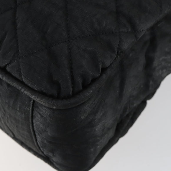 CHANEL Matelasse Tote Bag Coated Canvas Black Silver CC Auth 160260
