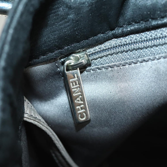 CHANEL Matelasse Tote Bag Coated Canvas Black Silver CC Auth 160260