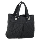 CHANEL Matelasse Tote Bag Coated Canvas Black Silver CC Auth 160260-1