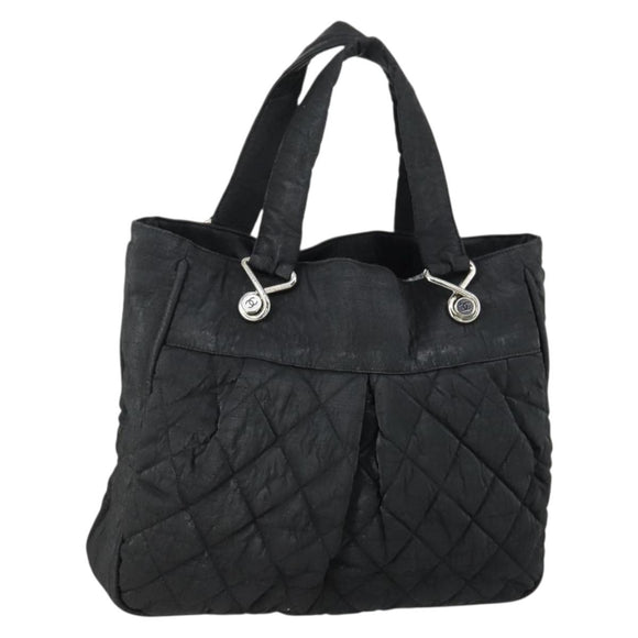 CHANEL Matelasse Tote Bag Coated Canvas Black Silver CC Auth 160260