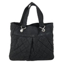 CHANEL Matelasse Tote Bag Coated Canvas Black Silver CC Auth 160260-13