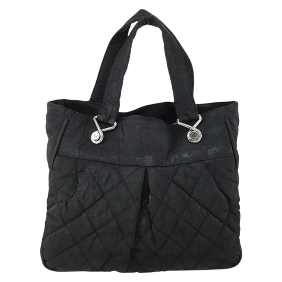 CHANEL Matelasse Tote Bag Coated Canvas Black Silver CC Auth 160260