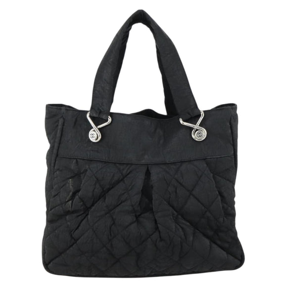 CHANEL Matelasse Tote Bag Coated Canvas Black Silver CC Auth 160260