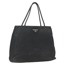 PRADA Tote Bag Nylon Black Silver Auth 160264