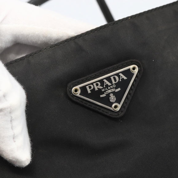 PRADA Tote Bag Nylon Black Silver Auth 160264