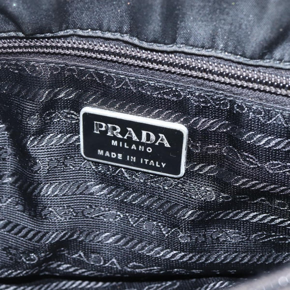 PRADA Tote Bag Nylon Black Silver Auth 160264
