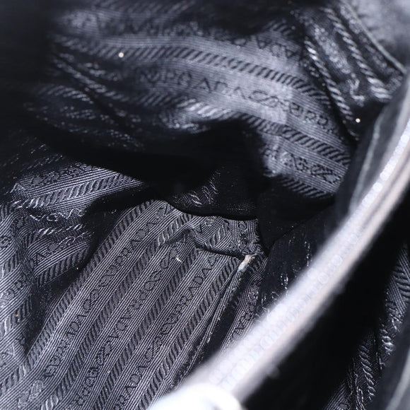 PRADA Tote Bag Nylon Black Silver Auth 160264