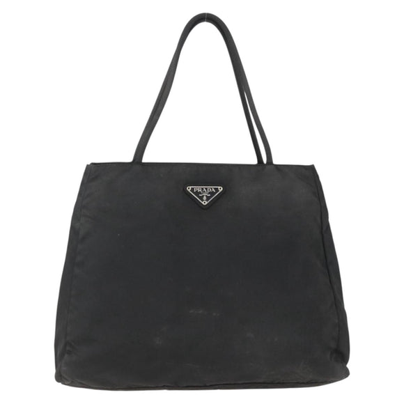 PRADA Tote Bag Nylon Black Silver Auth 160264