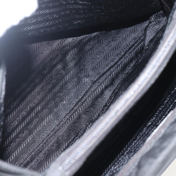 PRADA Tote Bag Nylon Black Silver Auth 160264