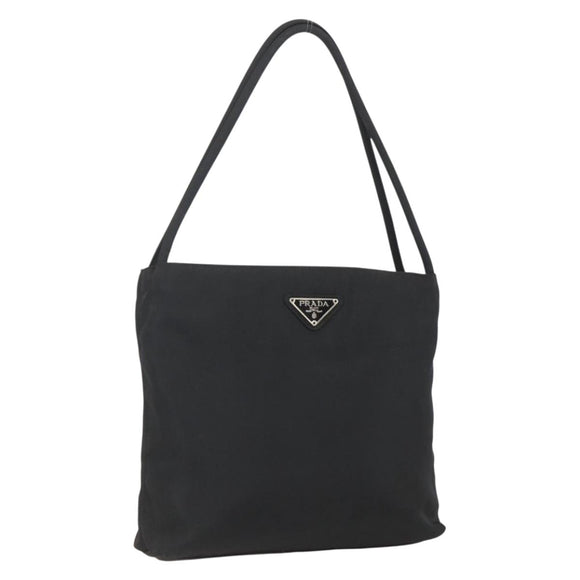 PRADA Tote Bag Nylon Black Silver Auth 160267