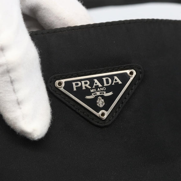 PRADA Tote Bag Nylon Black Silver Auth 160267