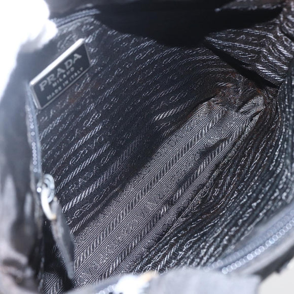 PRADA Tote Bag Nylon Black Silver Auth 160267