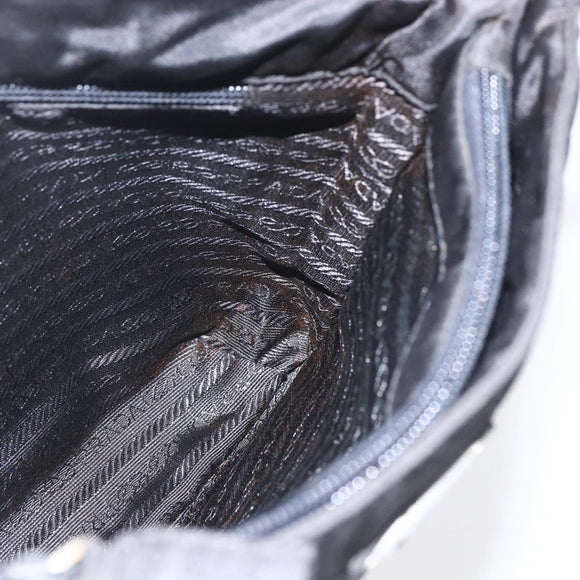 PRADA Tote Bag Nylon Black Silver Auth 160267