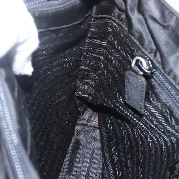 PRADA Tote Bag Nylon Black Silver Auth 160267