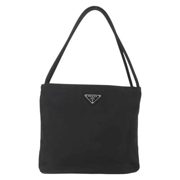 PRADA Tote Bag Nylon Black Silver Auth 160267