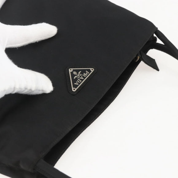 PRADA Tote Bag Nylon Black Silver Auth 160267
