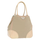 PRADA Tote Bag Canvas Leather Beige Silver Auth 160268-1