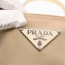 PRADA Tote Bag Canvas Leather Beige Silver Auth 160268-17