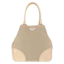 PRADA Tote Bag Canvas Leather Beige Silver Auth 160268-13