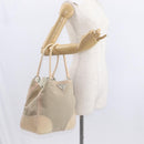 PRADA Tote Bag Canvas Leather Beige Silver Auth 160268-22