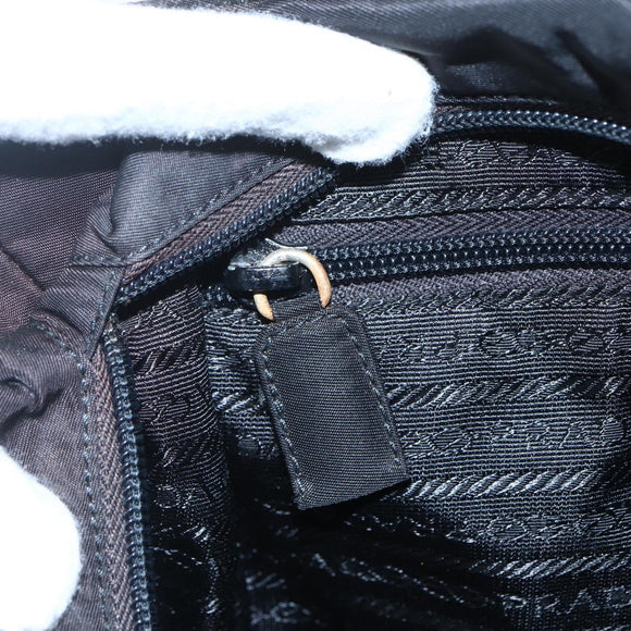 PRADA Tote Bag Nylon Black Silver Auth 160270