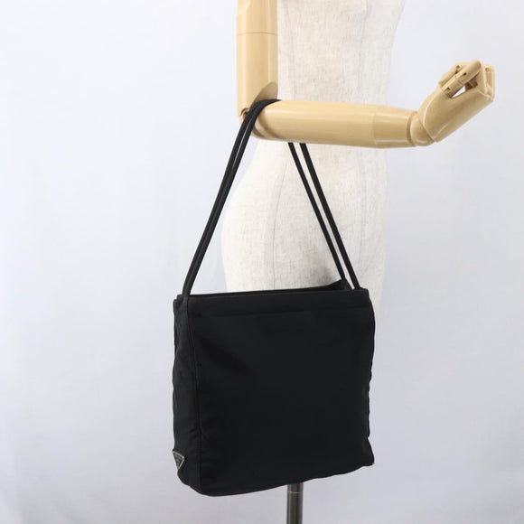 PRADA Tote Bag Nylon Black Silver Auth 160270
