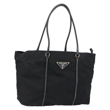PRADA Tote Bag Nylon Leather Black Silver Auth 160271