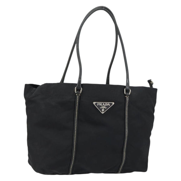 PRADA Tote Bag Nylon Leather Black Silver Auth 160271