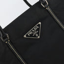 PRADA Tote Bag Nylon Leather Black Silver Auth 160271-17