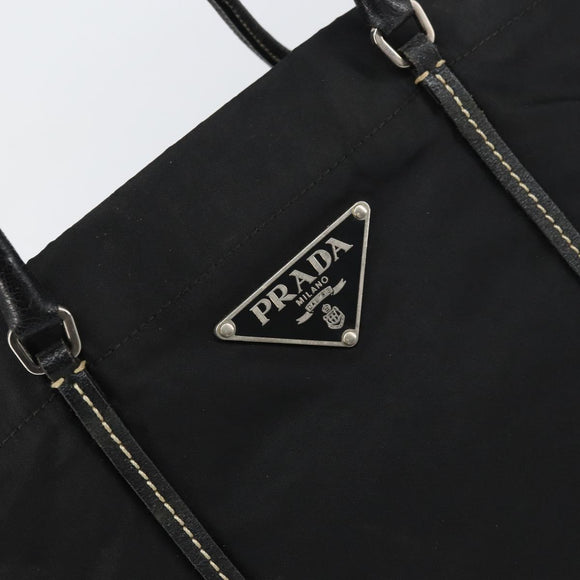 PRADA Tote Bag Nylon Leather Black Silver Auth 160271