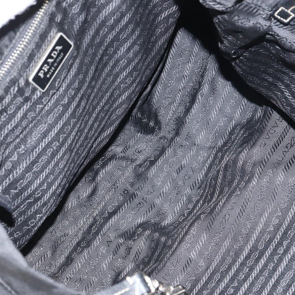 PRADA Tote Bag Nylon Leather Black Silver Auth 160271