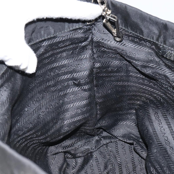 PRADA Tote Bag Nylon Leather Black Silver Auth 160271