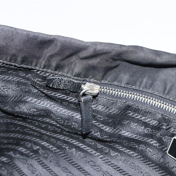 PRADA Tote Bag Nylon Leather Black Silver Auth 160271