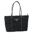 PRADA Tote Bag Nylon Leather Black Silver Auth 160271-13