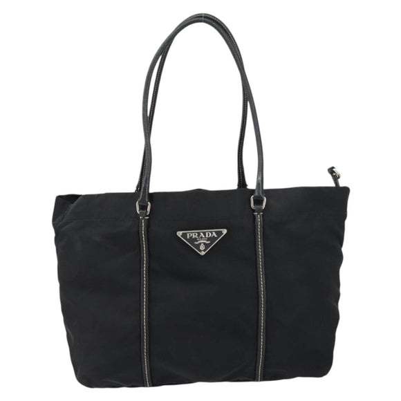 PRADA Tote Bag Nylon Leather Black Silver Auth 160271