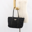 PRADA Tote Bag Nylon Leather Black Silver Auth 160271-23