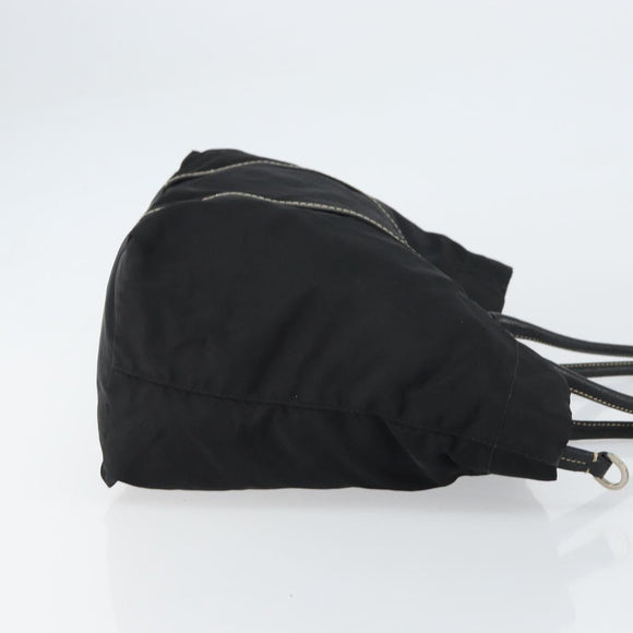 PRADA Tote Bag Nylon Leather Black Silver Auth 160271