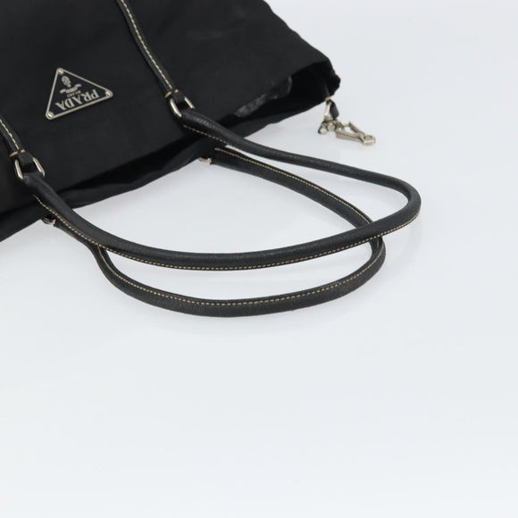 PRADA Tote Bag Nylon Leather Black Silver Auth 160271