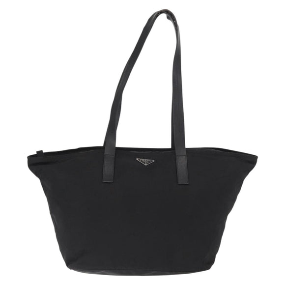 PRADA Tote Bag Nylon Black Silver Auth 160272