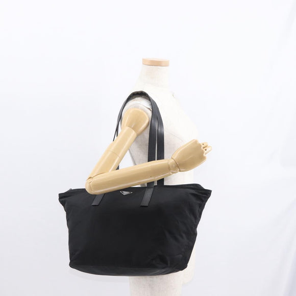 PRADA Tote Bag Nylon Black Silver Auth 160272