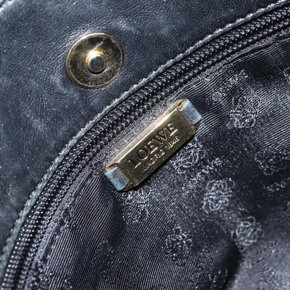 LOEWE Anagram Hand Bag Leather Black Gold Auth 160275