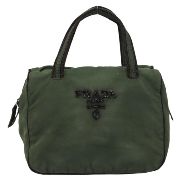 PRADA Hand Bag Nylon Green Auth 160276