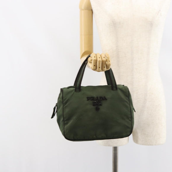 PRADA Hand Bag Nylon Green Auth 160276