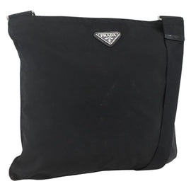PRADA Shoulder Bag Nylon Black Silver Auth 160278