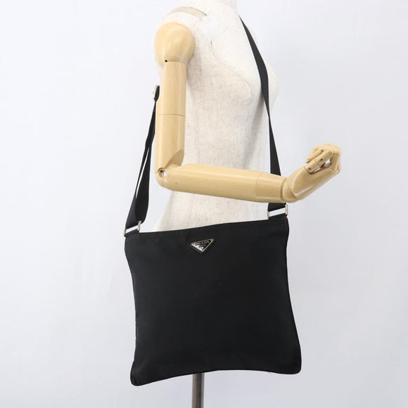 PRADA Shoulder Bag Nylon Black Silver Auth 160278