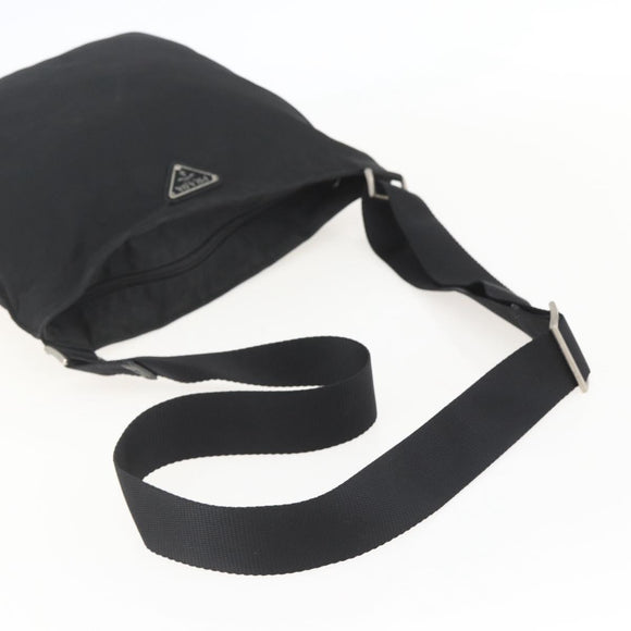 PRADA Shoulder Bag Nylon Black Silver Auth 160278