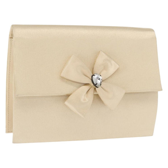 SAINT LAURENT Clutch Bag Satin Beige Auth 160279